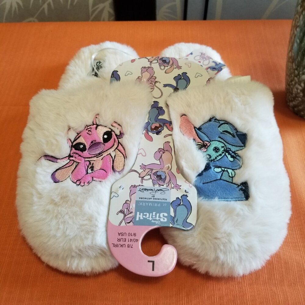 Disney Stitch and Angel Fuzzy Slippers - Size Large - NWT